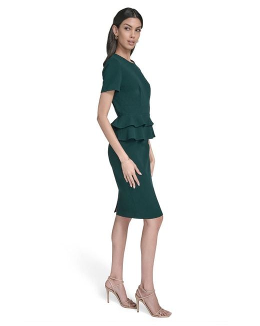 Calvin Klein Green Short Sleeve Peplum Sheath Dress