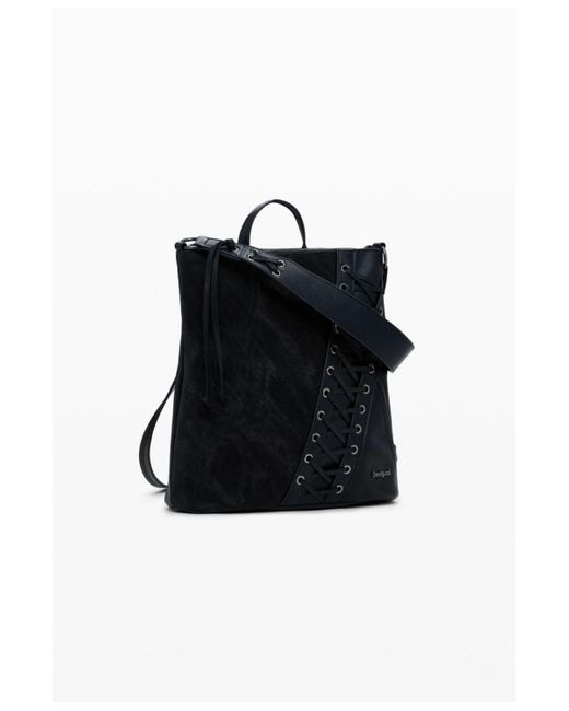 Desigual Black Small Corset-effect Leather Backpack