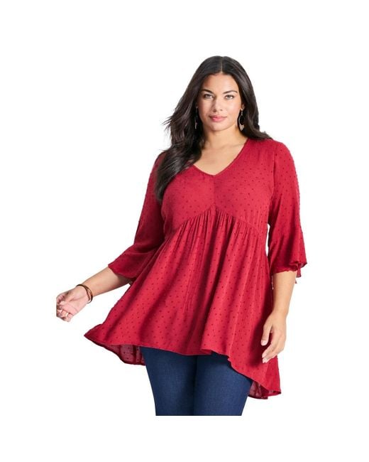 Avenue Red Veronica Dobby Tunic