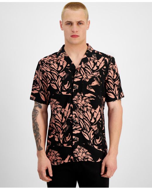 HUGO Black By Boss Straight-fit Printed Button-down Shirt for men