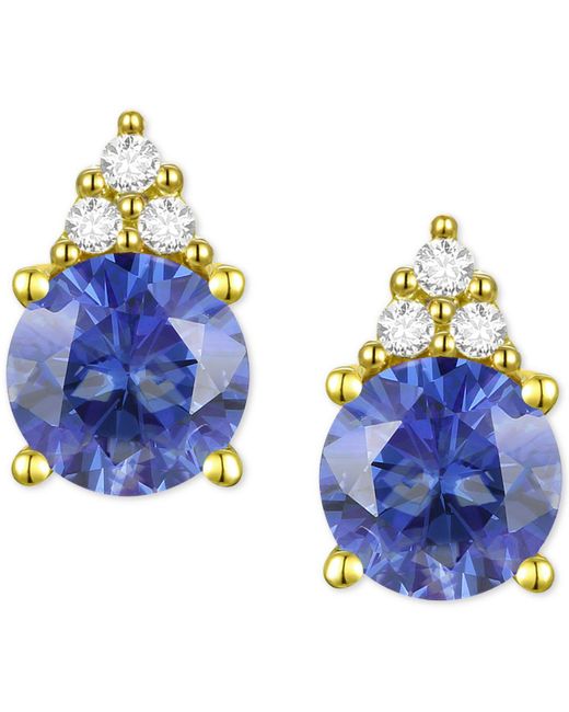 Macy's Multicolor Sapphire (7/8 Ct. T.w.) & Diamond Accent Stud Earrings In 14k Yellow Gold (also In Emerald, Ruby, Morganite & Tanzanite)