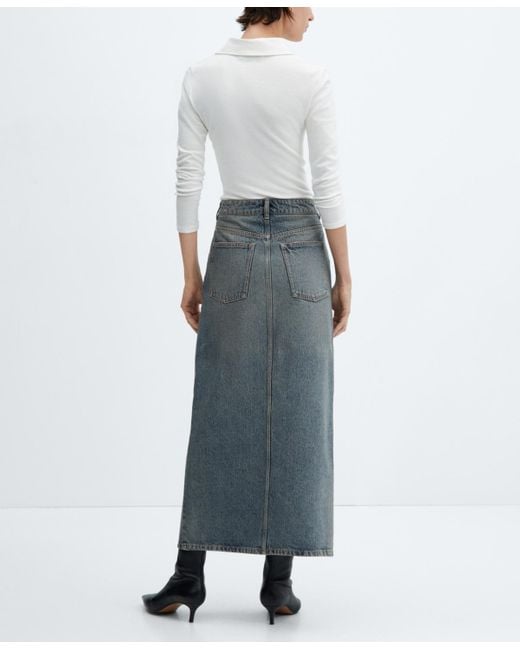 Mango Gray Long Denim Skirt