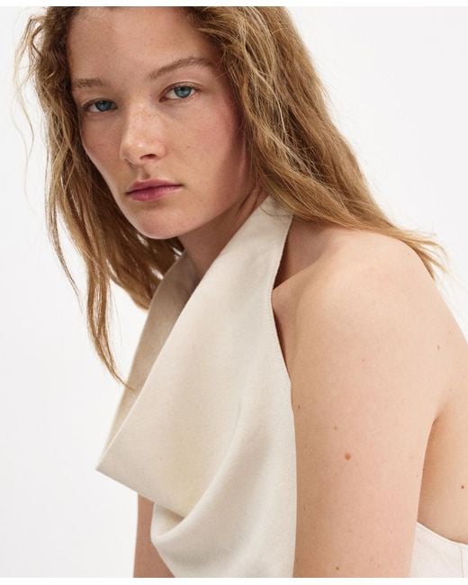 Mango White Draped Halter Top