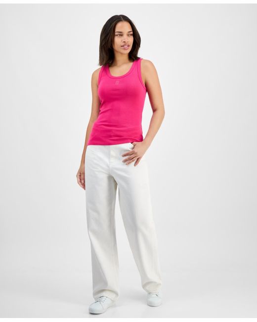 HUGO Pink Logo Scoop-neck Knit Tank Top