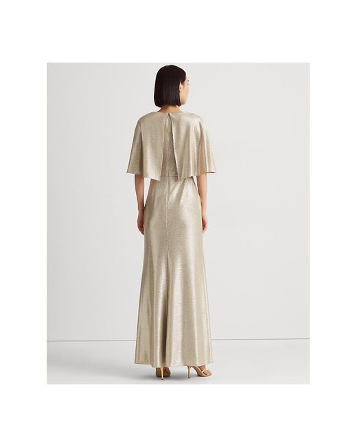 Lauren by Ralph Lauren Foil-print Jersey Cape Gown in White | Lyst