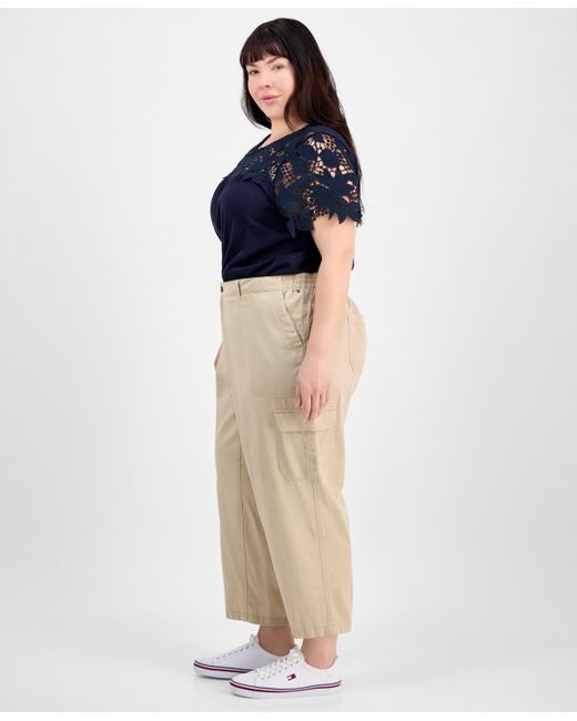 Tommy Hilfiger Natural Plus Size Cropped Cargo Pants
