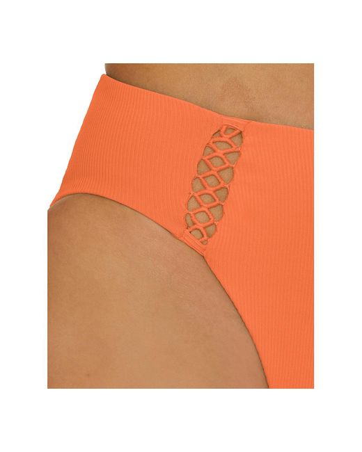 Becca Orange Modern Edge Rib High-waist Bikini Bottoms