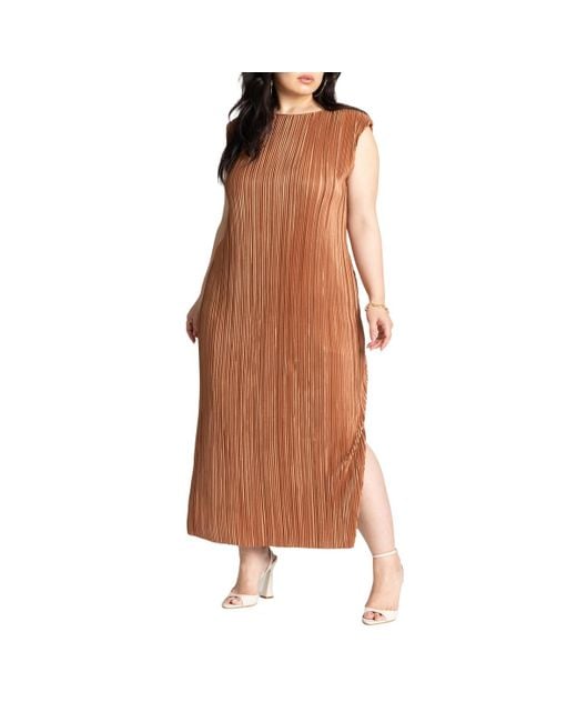Eloquii Brown Plus Size Plisse Short Sleeve Midi Dress