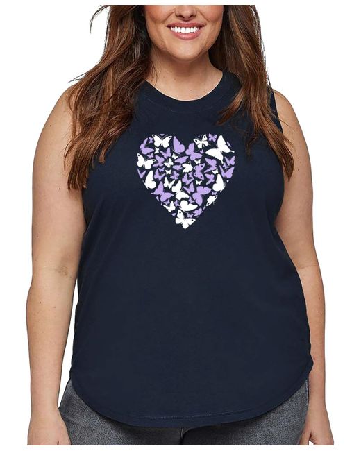 LA Pop Art Blue Plus Size Butterfly Heart Word Art Tank Top