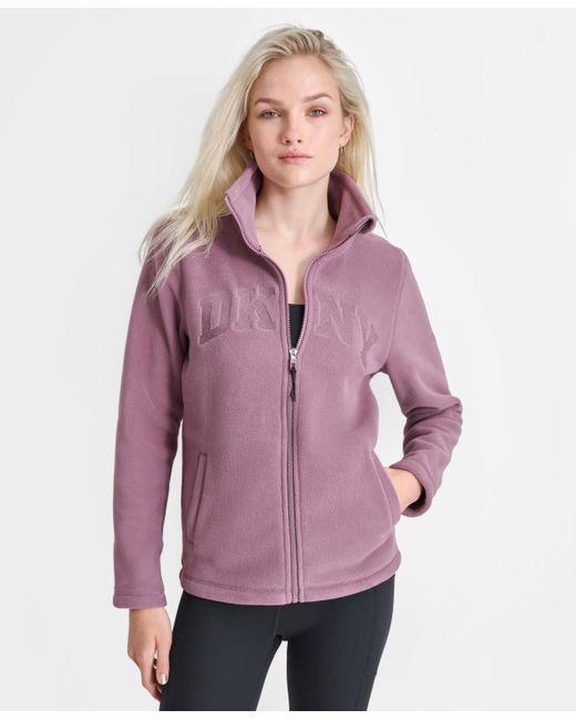 DKNY Purple Full-zip Varsity Logo Top