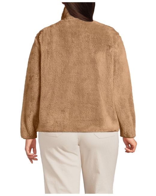 Lands' End Natural Plus Size Half Zip Cozy High Pile Fleece Pullover
