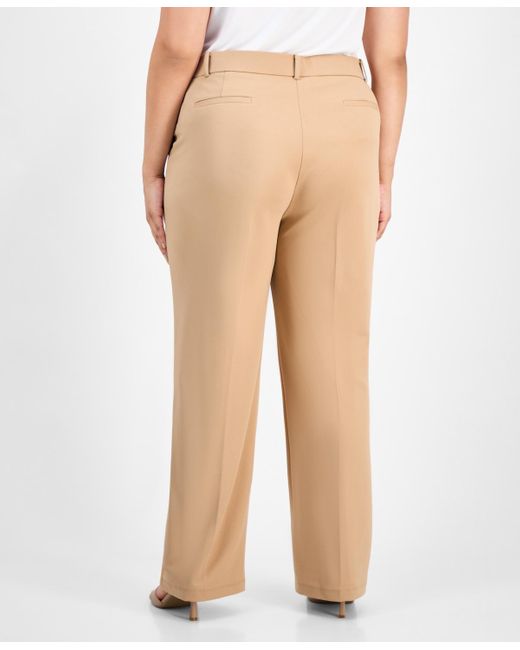 Kasper Natural Plus Size Faux-fly Straight-leg Pants