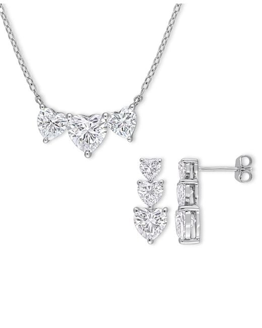 Macy's Metallic 2-pc. Set Triple Heart Pendant Necklace & Matching Stud Earrings (5-1/2 Ct. T.w.