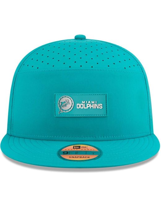 KTZ Blue Miami Dolphins 2025 Sideline Throwback Split Panel 9fifty Snapback Hat for men