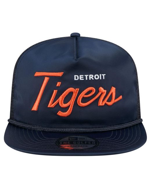 KTZ Blue Detroit Tigers Retro Satin Script Golfer Adjustable Hat for men