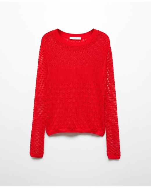 Mango Red Openwork Knit Sweater