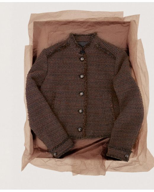 Mango Brown Frayed Ends Tweed Jacket