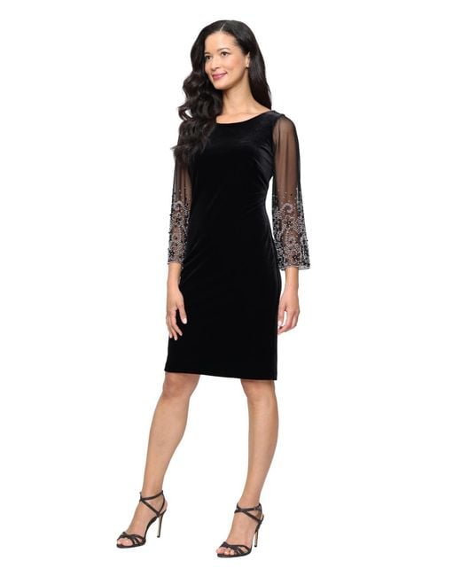 Alex Evenings Women's Black Boat Neck Stretch Velvet Midi Dress -  bombsquadbeer.co.uk