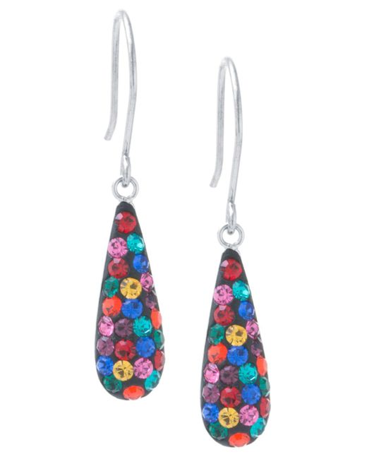 Giani Bernini Multicolor Pave Crystal Teardrop Earrings In Sterling Silver. Available In Clear, Black, Blue, Multi, Purple Or Red