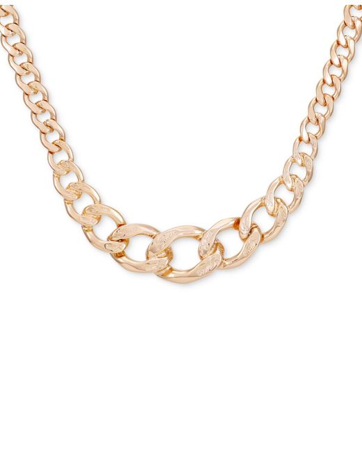 Guess Metallic Tone Logo-detail Graduated Chunky Curb Chain Statement Necklace