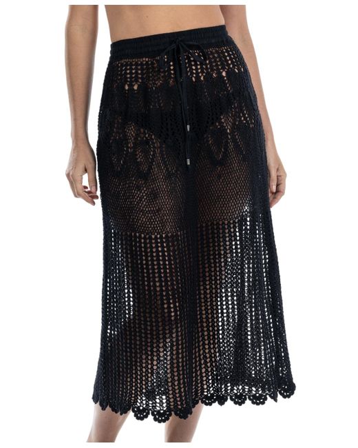 Dotti Black Cotton Crochet Drawstring-waist Cover-up Maxi Skirt
