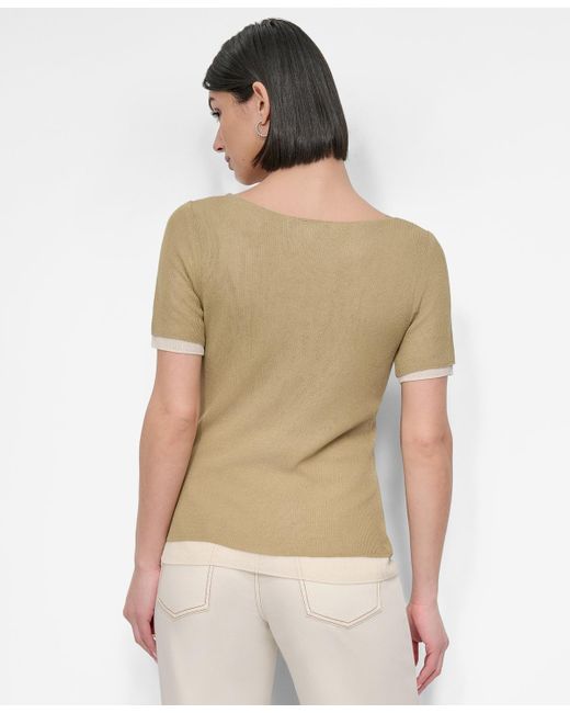 DKNY Natural Contrast-trim Layered-look Sweater