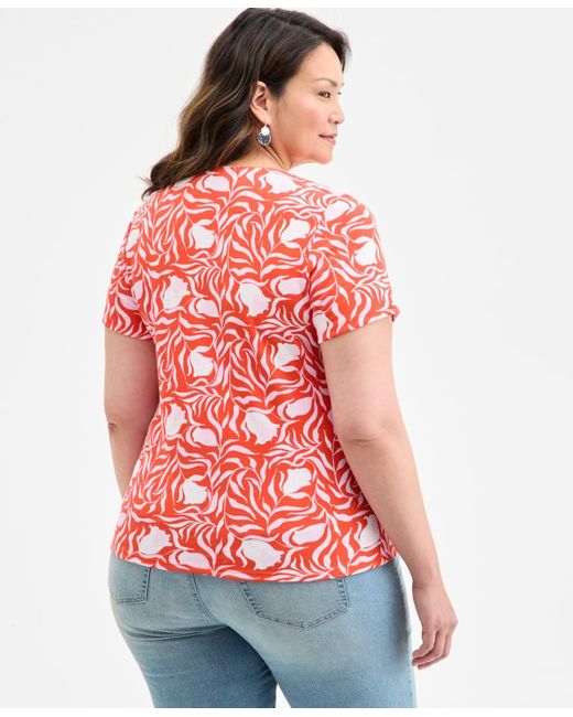 Style & Co. Red Plus Size Printed Short-sleeve Top