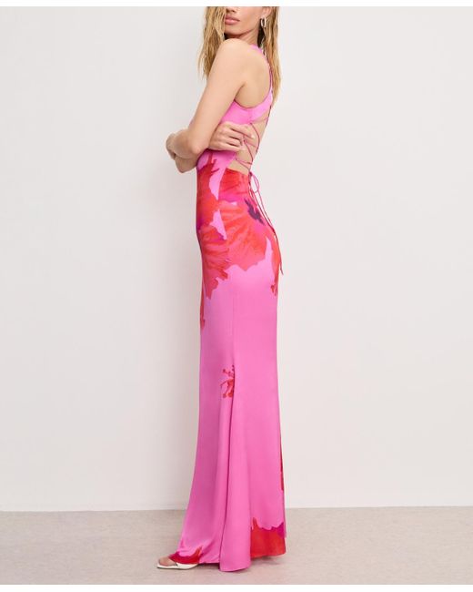 GOOD AMERICAN Pink Satin Lace-up Maxi Dress