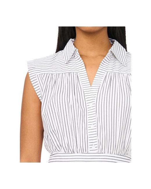 Msk White Collared Shirred Button-down Dress