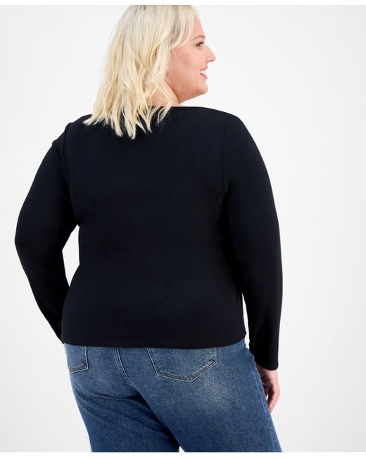 Hippie Rose Black Trendy Plus Striped Button-front Sweater