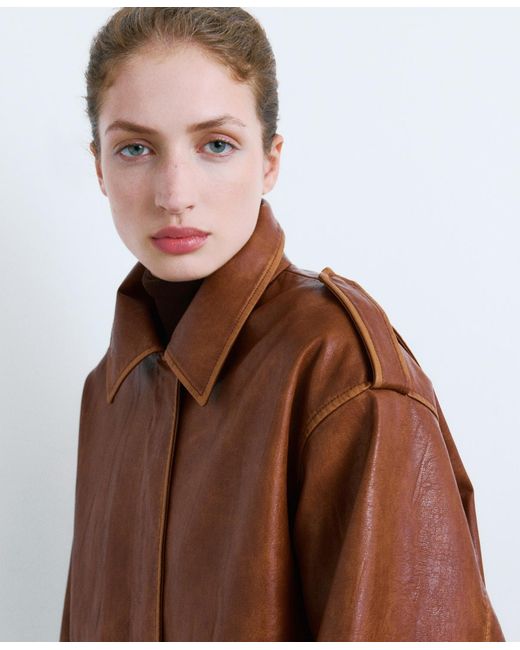 Mango Brown Fleece Collar Jacket