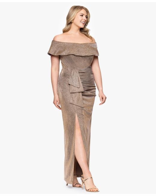Xscape Multicolor Plus Size Off-the-shoulder Glitter Gown