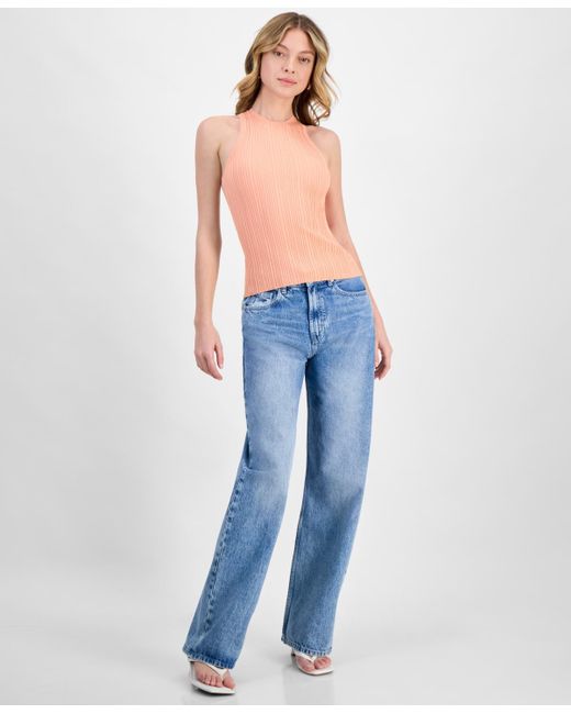 HUGO Blue Crewneck Ribbed Knit Sleeveless Top