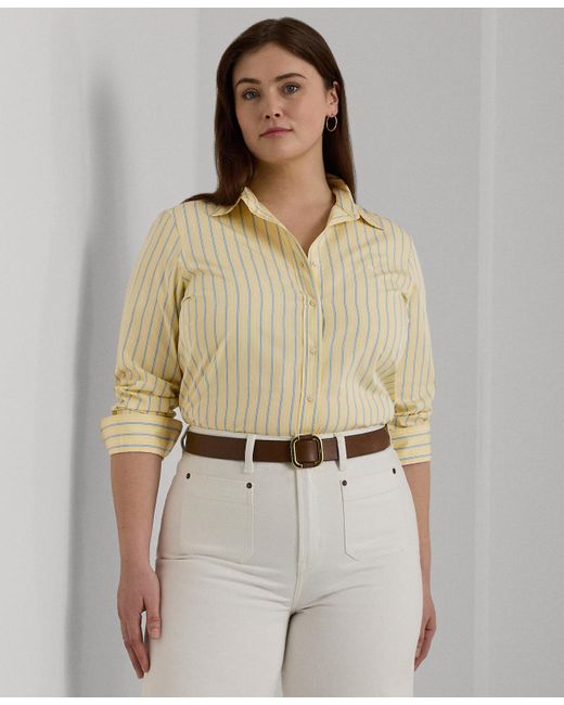 Lauren by Ralph Lauren Natural Plus Size Cotton Striped Shirt