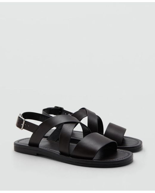 Mango Crossed Straps Leather Sandals in Black for Men | Lyst