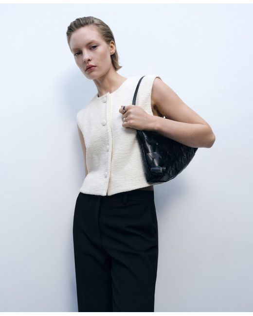 Mango White Tweed Buttons Vest