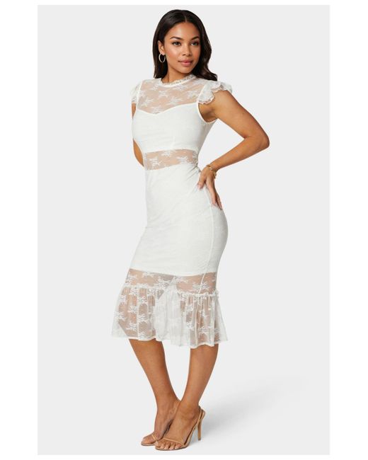 Bebe White Illusion Lace Midi Dress