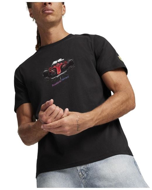 PUMA Black Scuderia Ferrari Regular-fit Formula One Race Car Graphic T-shirt for men