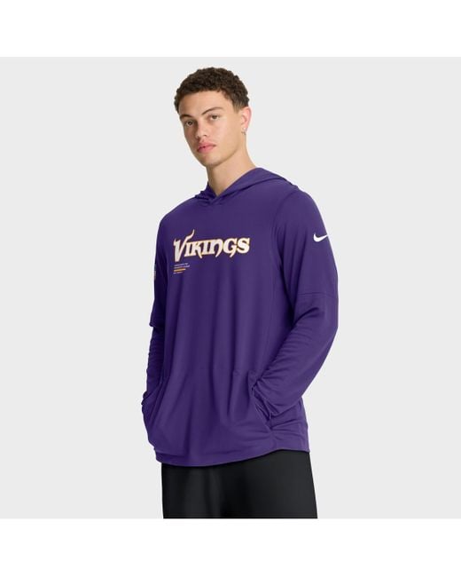 Nike Purple Minnesota Vikings Sideline Pure Fury Performance Long Sleeve Hoodie T-shirt for men