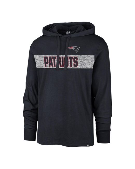 '47 Blue Distressed New England Patriots Field Franklin Hooded Long Sleeve T-shirt for men