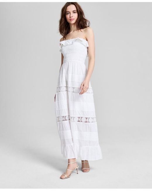 And Now This White Cotton Lace-detail Fit & Flare Maxi Dress