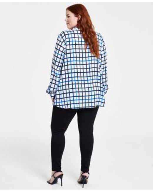 Calvin Klein Plus Size Windowpane Print Utility Shirt Pull On Skinny  Compression Pants in Blue | Lyst