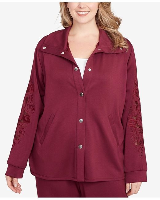 Ruby Rd Plus Size Embroidered Floral Cutout Snap Jacket