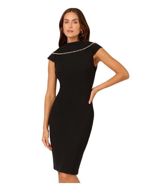 Adrianna Papell Black Folded-neck V-back Sheath Dress