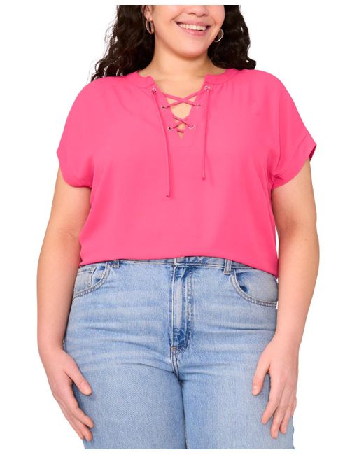 Vince Camuto Red Plus Size Lace-up Short-sleeve Top