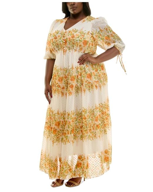 Taylor Metallic Plus Size Floral-print Chiffon A-line Midi Dress