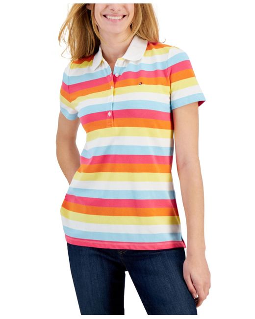 Tommy Hilfiger White Cotton Colorful Stripes Polo Shirt