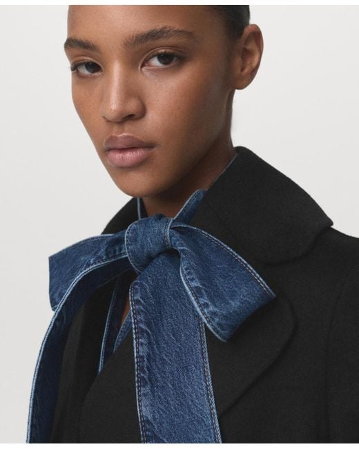 Mango Black Handmade Belt Wool Coat