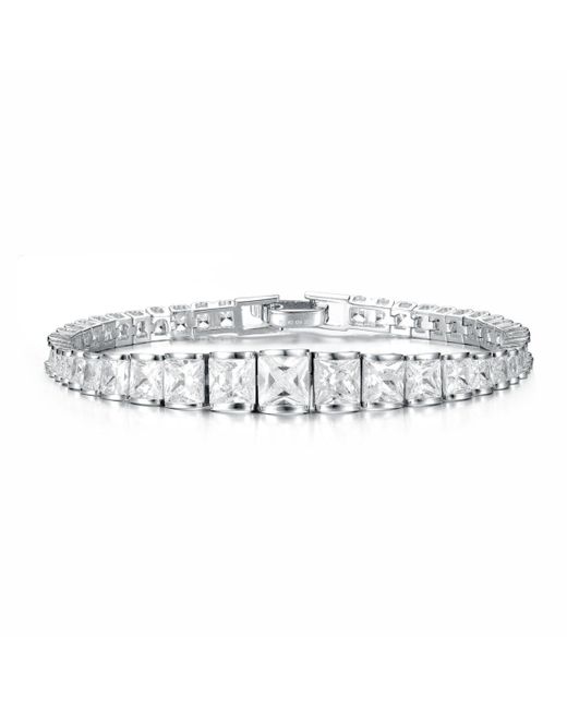 Genevive Jewelry White Sterling Silver Shimmering Cubic Zirconia Tennis Bracelet