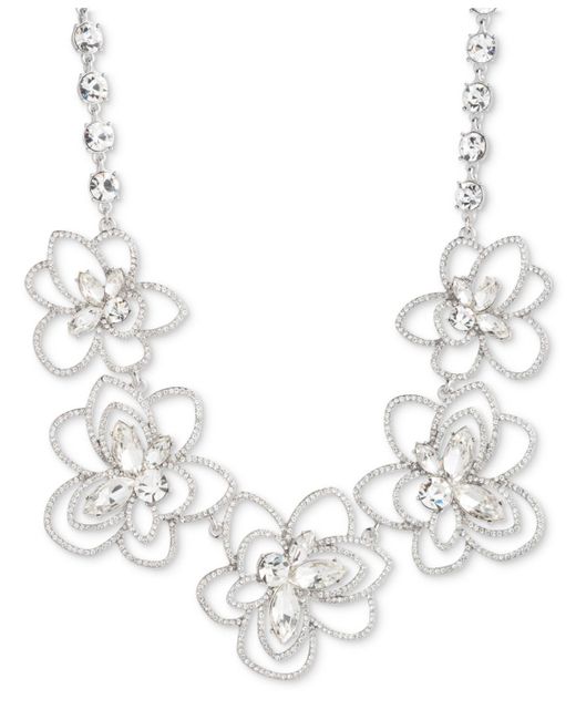 Givenchy Metallic Silver-tone Pave & Crystal Flower Statement Necklace